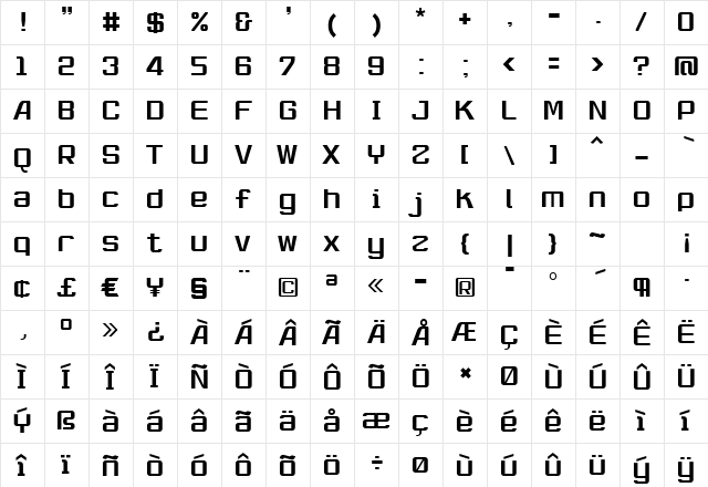 RobustikRegular Regular  glyph index