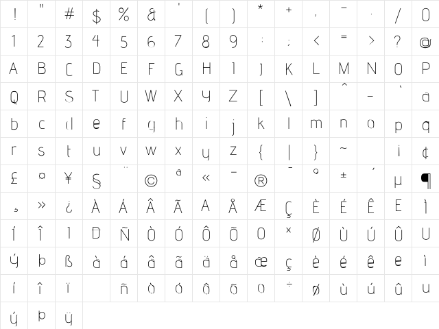 advent pro Lt2 Light 2  glyph index