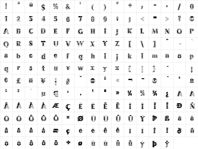 Boca Raton 4 Regular  glyph index