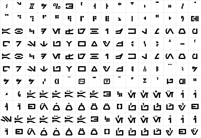 Aurebesh AF CanonTech  glyph index