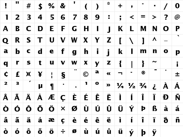 Lucida Sans Std Bold  glyph index