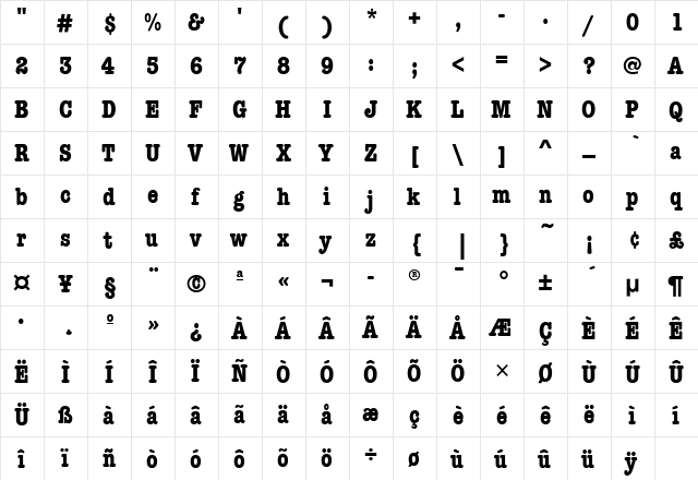 AmTypewriterCdITC Bold  glyph index