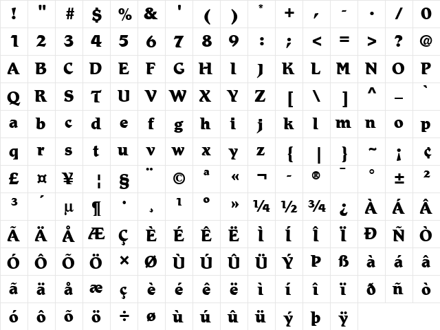 Romic LT Medium Bold  glyph index