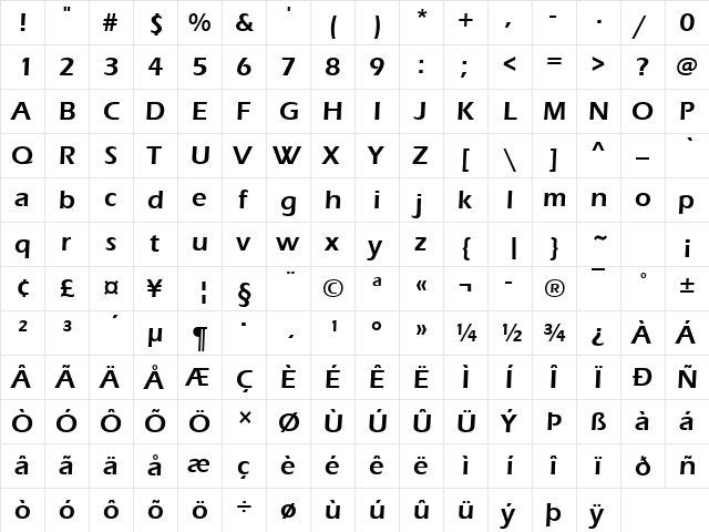 Eras Demi ITC Regular  glyph index