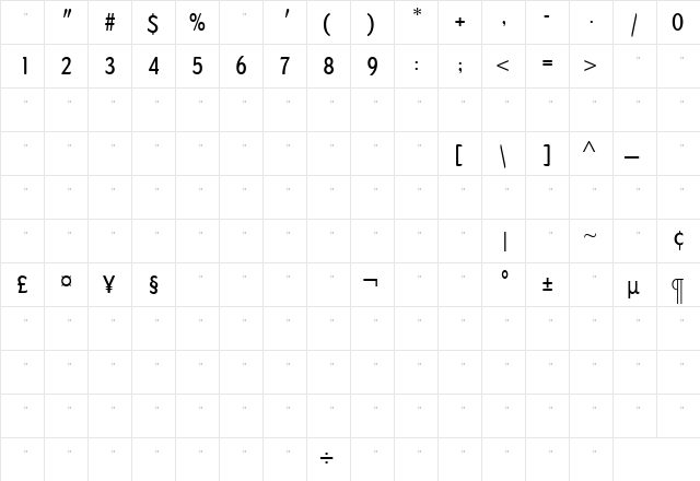 DundeeMedCondTab Regular  glyph index