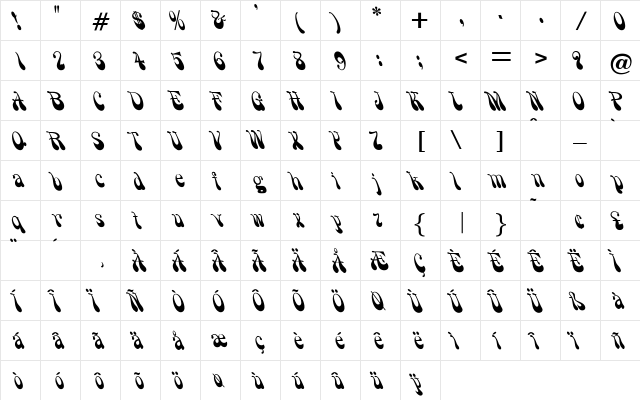 OPTISmoke Regular  glyph index