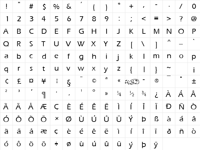 ErgoeMedium Regular  glyph index