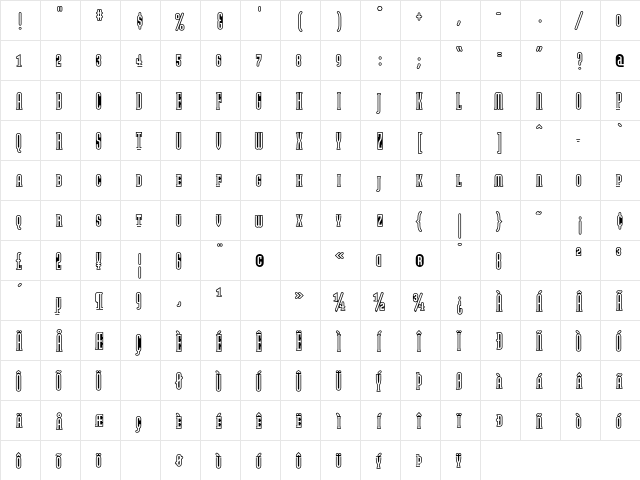 ModulaOutlinedSmallCaps Roman  glyph index