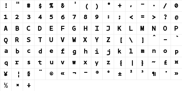 BPmono Bold  glyph index