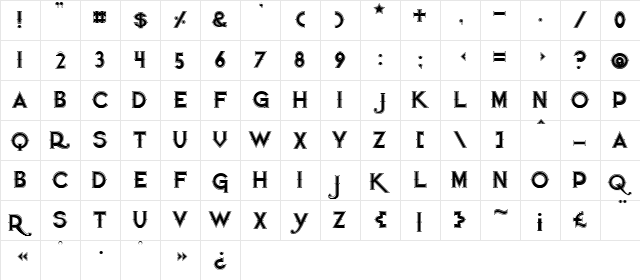 Quiet the Thief OutlinedWide  glyph index