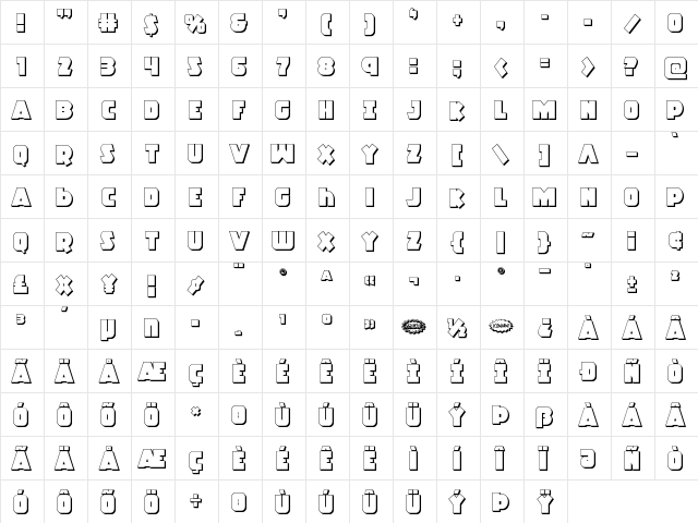 Racket Squad 3D Regular  glyph index