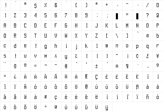 Berlin Regular  glyph index