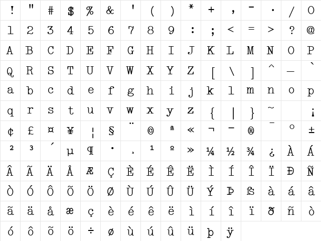 VTScreenplay RemingtonB  glyph index