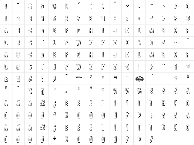 Grim Ghost 3D Regular  glyph index