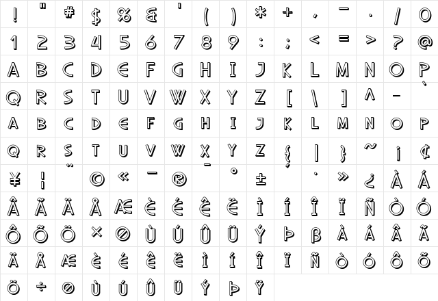 SF Diego Sans Shaded Regular  glyph index