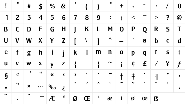 LesmoreMediumCondensed Regular  glyph index
