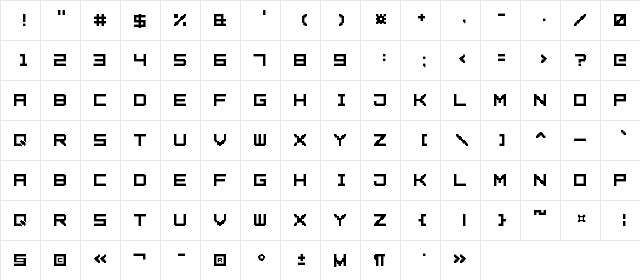 Square Pixel7 Regular  glyph index