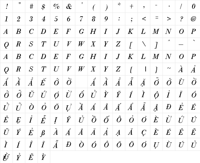 VPS Con Son Hoa Italic  glyph index