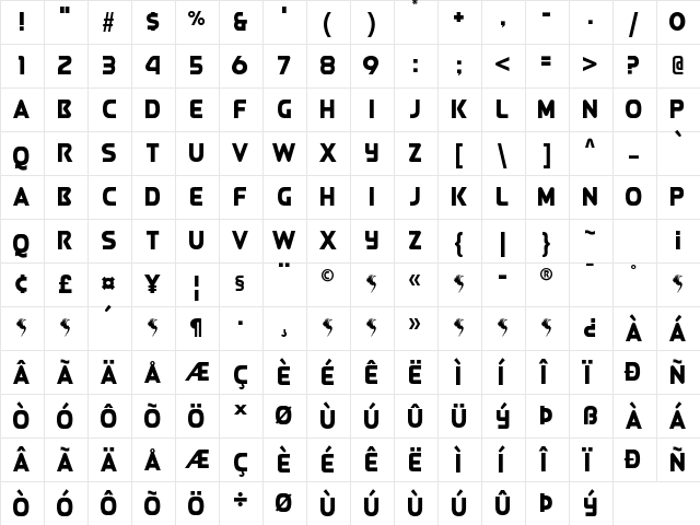 Queen of Camelot Regular  glyph index