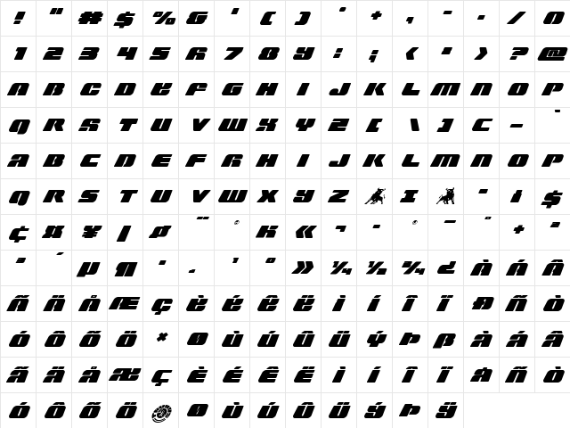 Capricus Skewed Regular  glyph index