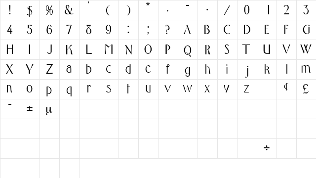 ToqueDisplaySSK Regular  glyph index