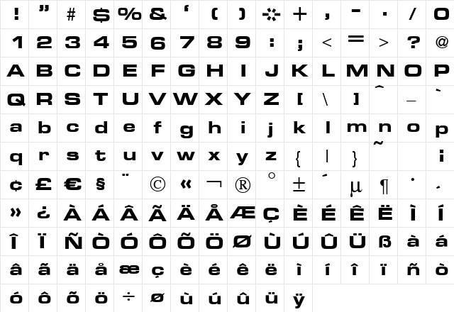 EurasiaEx Bold  glyph index