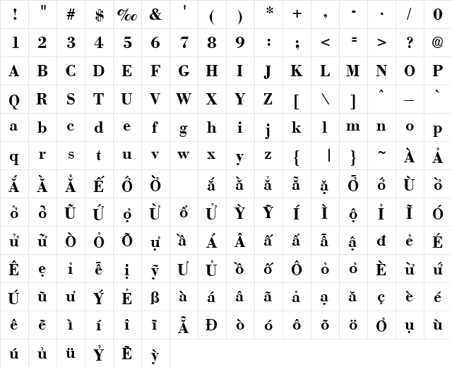 VPS Con Son Bold  glyph index