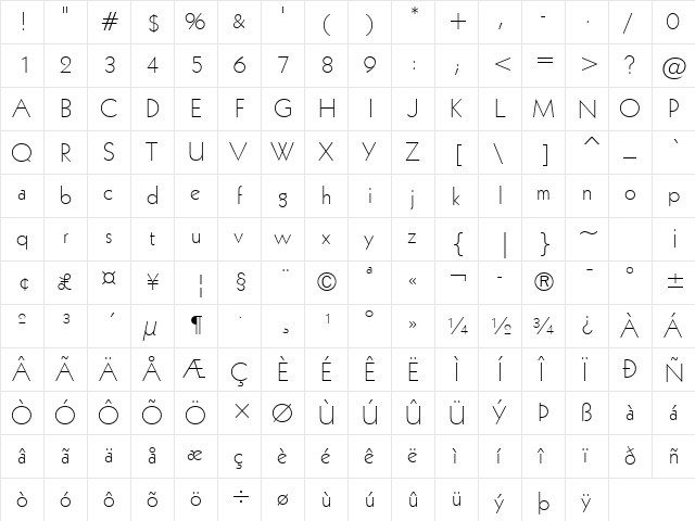 Geometr231 Lt BT Light  glyph index