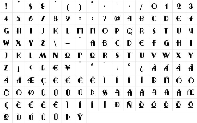 RitzyRemix Regular  glyph index