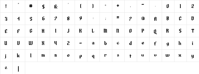 Gothick Regular  glyph index