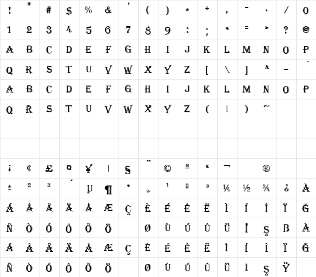 TR Algiers Regular  glyph index