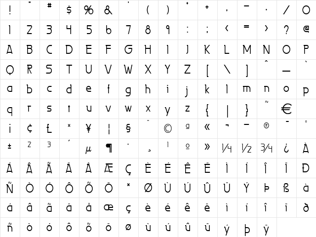 PersiaCondensed Normal  glyph index