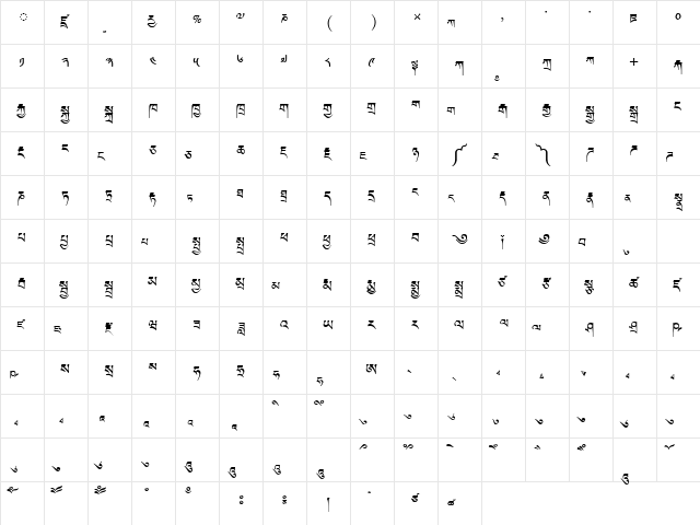 TCRC Bod-Yig Regular  glyph index