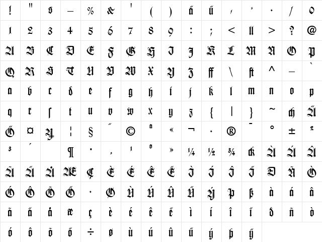 WilhelmKlingsporGotisch Dfr  glyph index