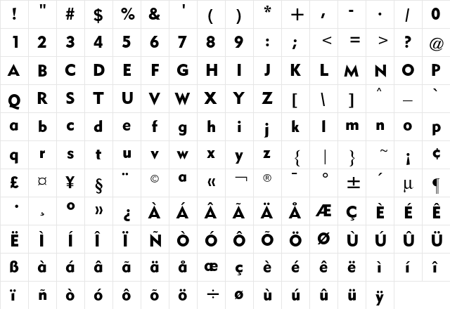 Gothic CG No3 Regular  glyph index