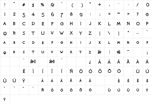 Knights Quest Regular  glyph index