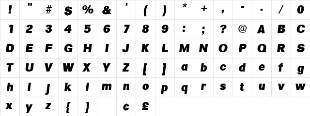 Salina Display SSi Italic  glyph index