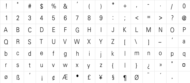 Univers-Light-Light Thin Regular  glyph index