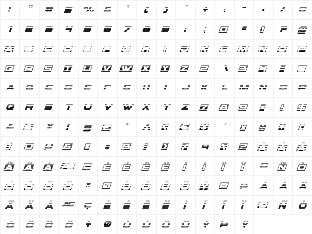 voxBOX Gradient Italic Italic  glyph index