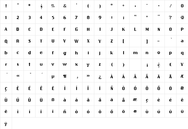 EmigreEight Medium  glyph index