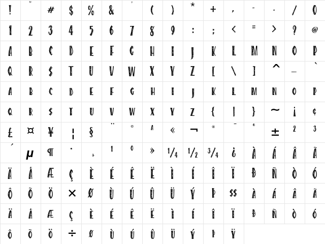 Caribbean ITC Regular  glyph index