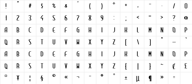 Clip Condensed Regular  glyph index