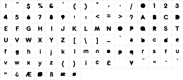 Zitti Regular  glyph index
