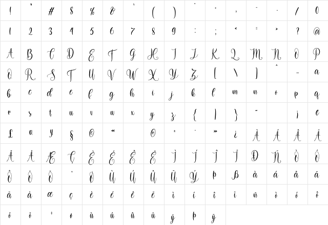 Dilan Whemsy Regular  glyph index