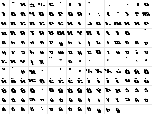 Nolo Contendre Leftalic Italic  glyph index