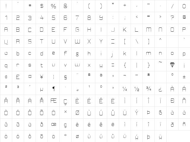 Elgethy Est Regular  glyph index