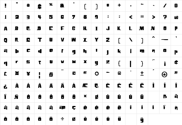 ElHombre Regular  glyph index