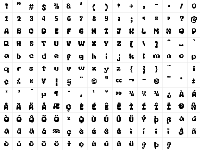 zai Lava Regular  glyph index