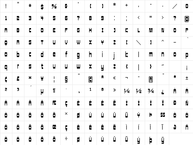 Cowboy Hippie Pro Regular  glyph index