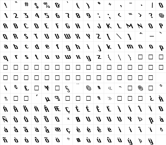 FZ BASIC 45 LEFTY Normal  glyph index